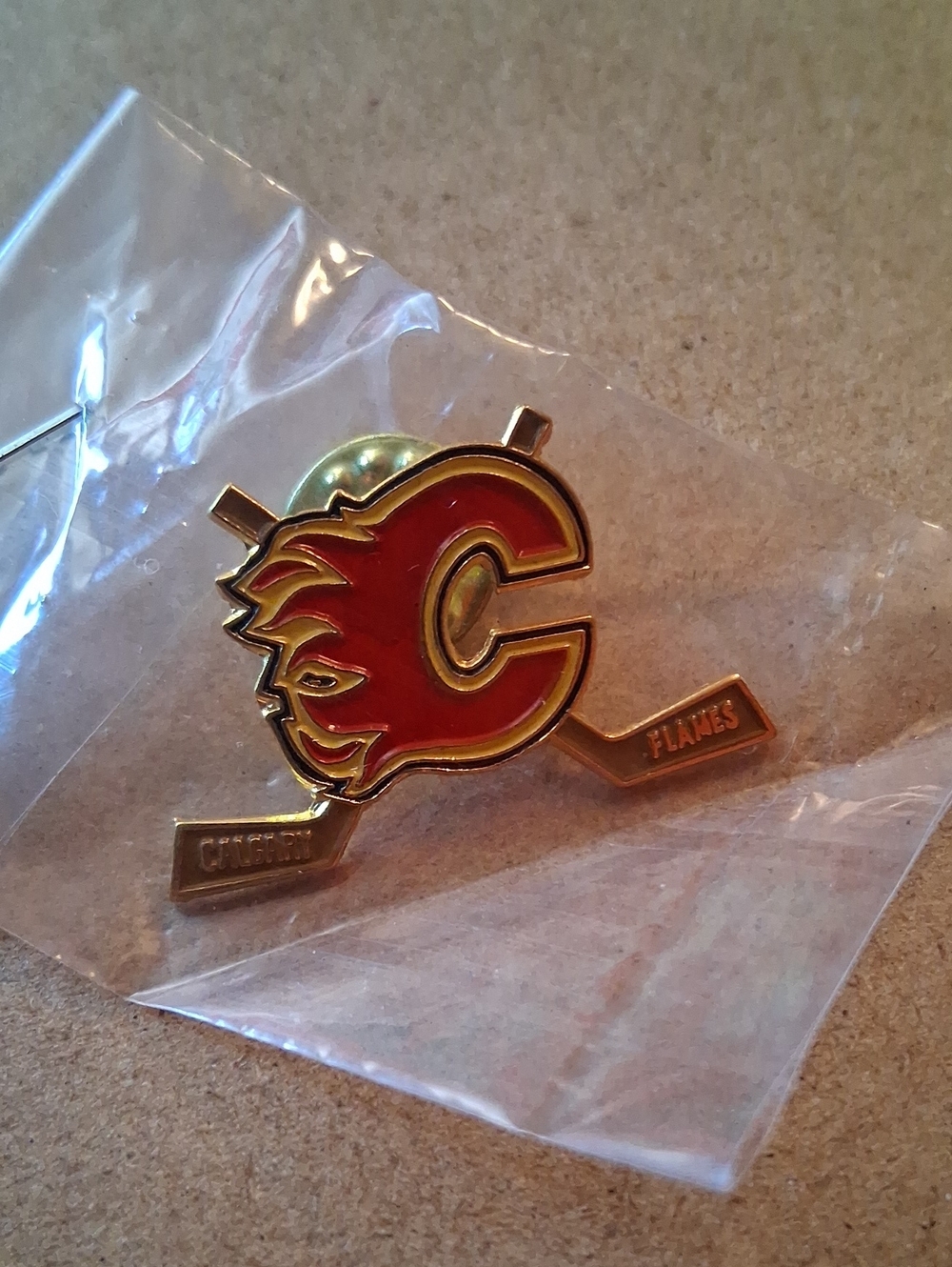Calgary Flames Enamel Pin - Red and Gold Hockey Logo